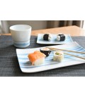 Plat à sushis en porcelaine japonaise motifs bleus 22cm